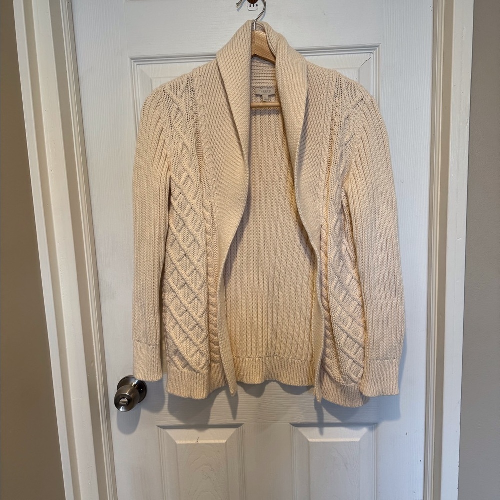 Talbots Cream Cable Shawl-Collar Cardigan